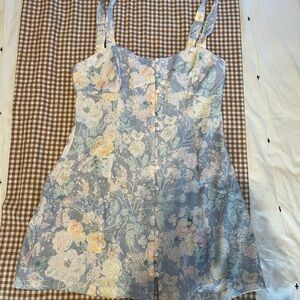 Lulus Floral Lace-Overlay pastel Blue Sundress